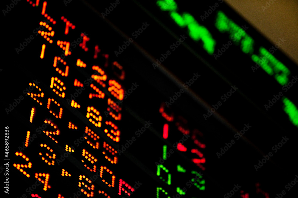 Fototapeta premium Real live stock exchange trading stocks display panel. High quality photo