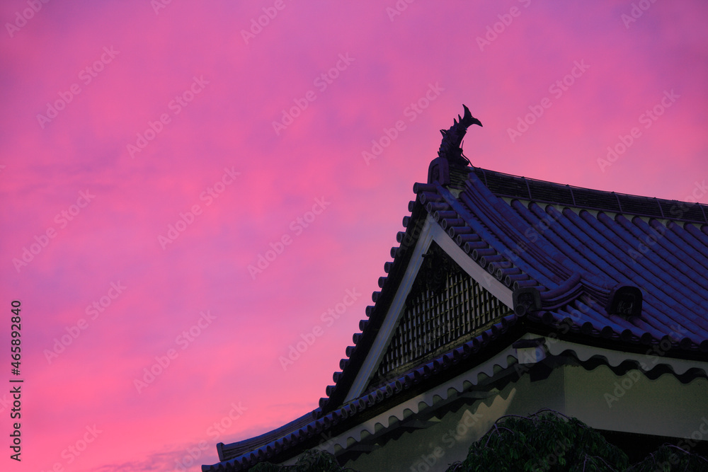 上田城の北櫓と夕焼け, 日本,長野県,上田市