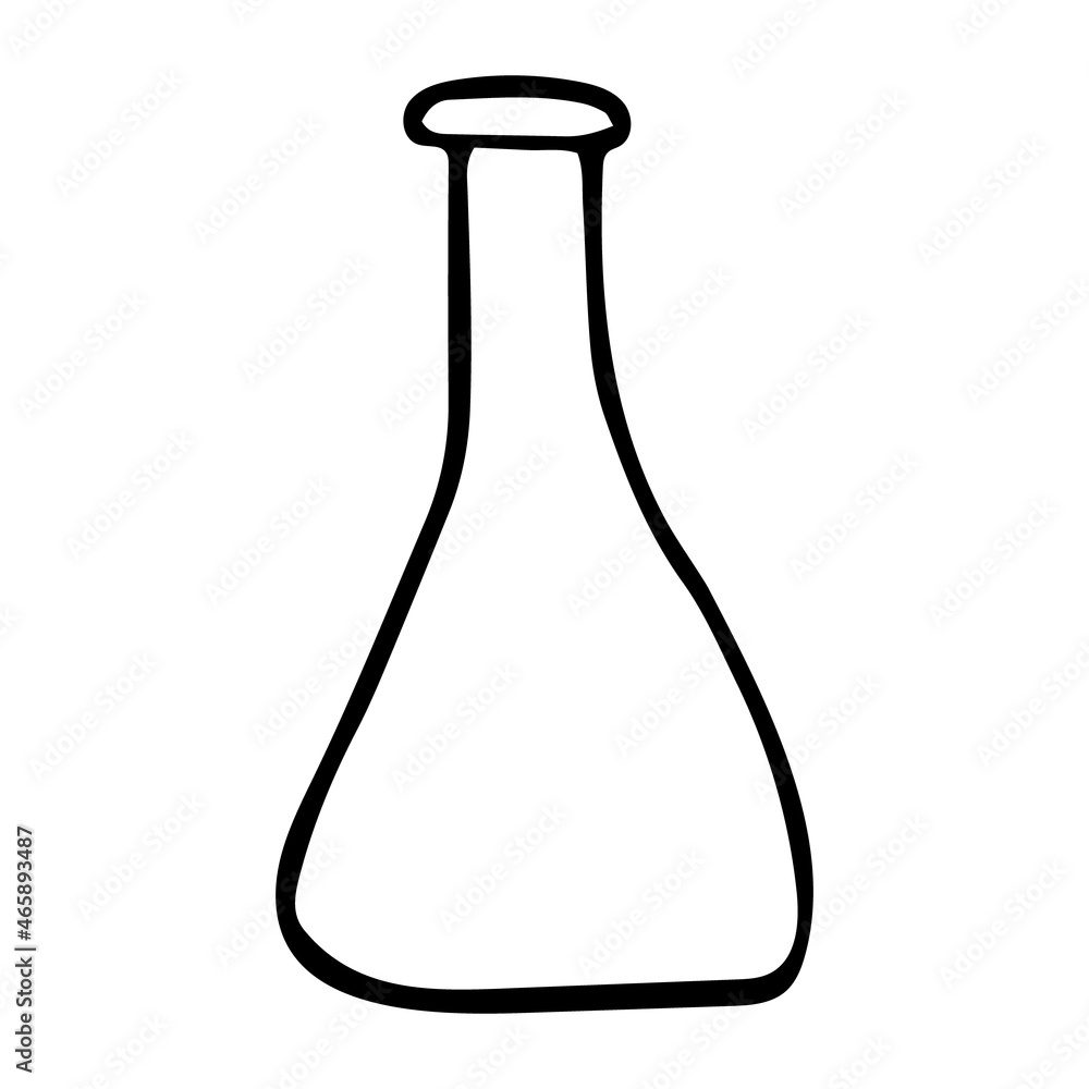 chemical flask icon. hand drawn doodle style. vector, minimalism, monochrome. laboratory glassware.