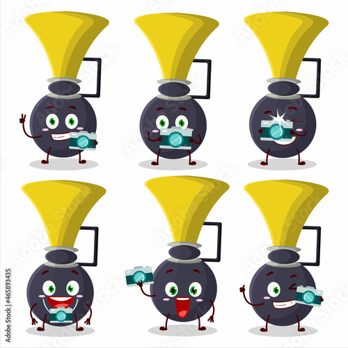 Photographer profession emoticon with bicycle air horn cartoon character