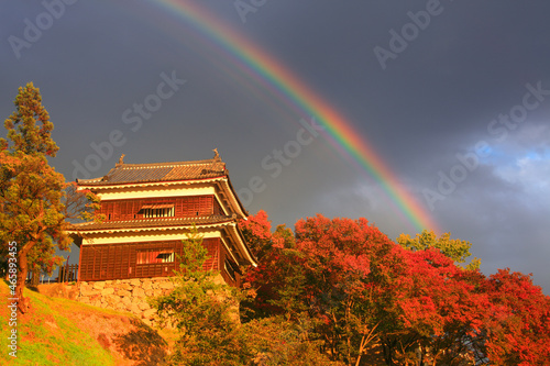 上田城の南櫓と虹の夕景, 日本,長野県,上田市