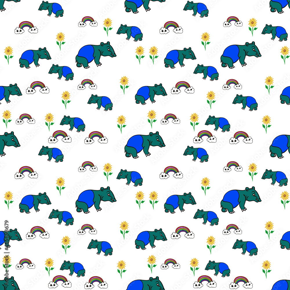 Obraz premium Tapir and yellow flowers pattern