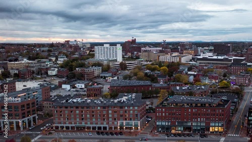 Gorgeous Aerial Timelapse of Portland, Maine Old Port during sunrise photo