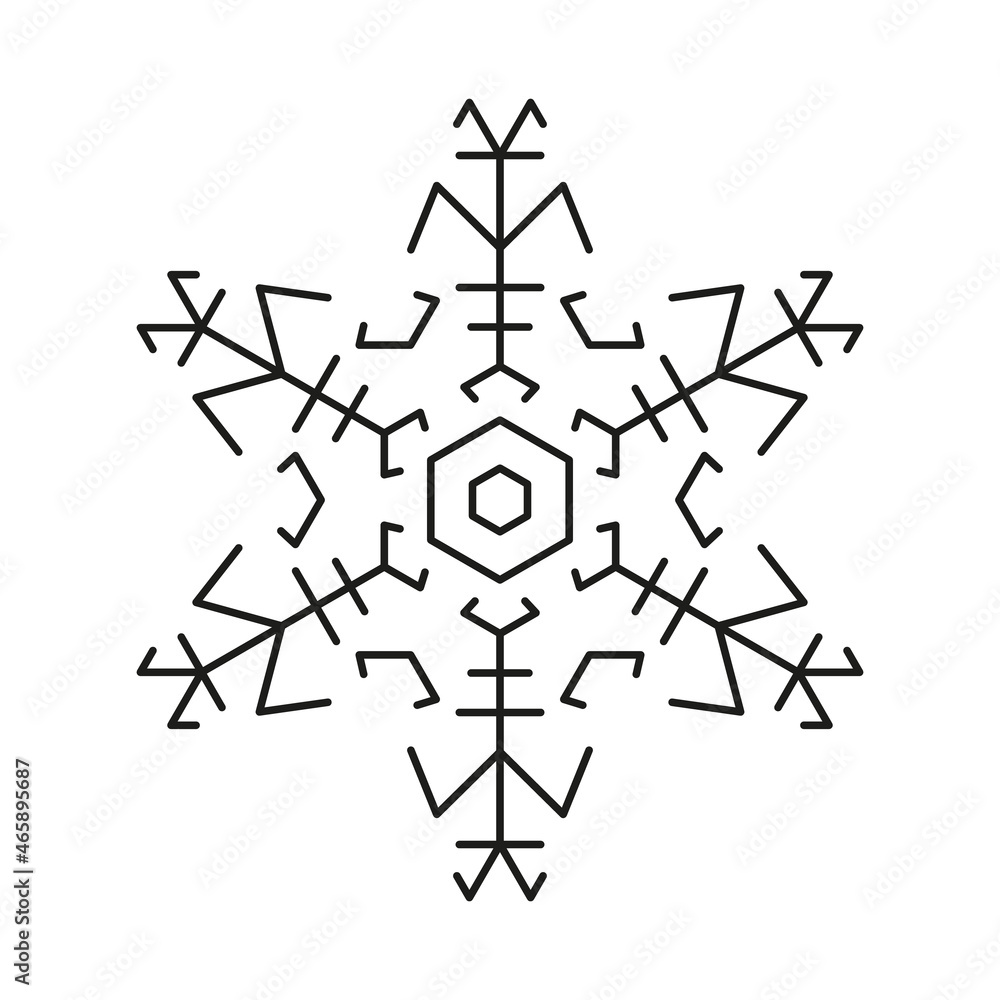 Black line vector snowflakes icon. Vector christmas and winter or new year symmetrical design Black line vector snowflakes icon. Vector christmas and winter or new year symmetrical design