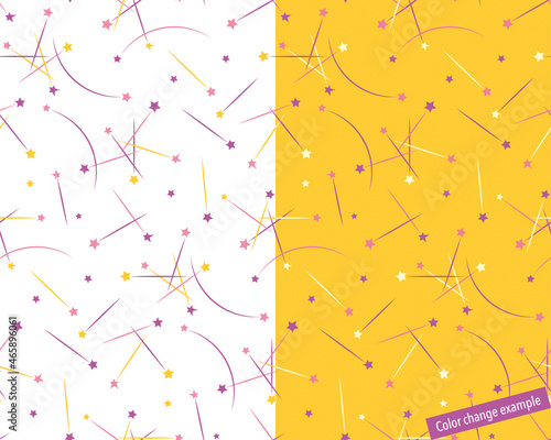 Seamless pattern swatch,  CS, shooting stars(warm colors).