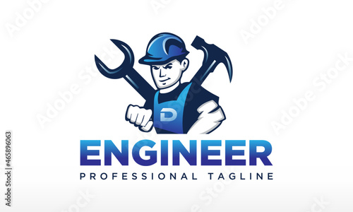 Engineer Handyman Contractor Logo Design Vector Icon Illustrations.