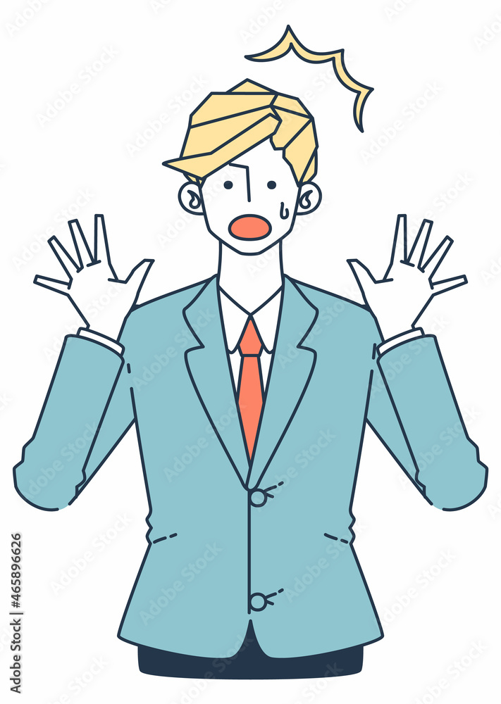 スーツを着た男性が驚いているイラスト スーツを着た男性が驚いているイラスト