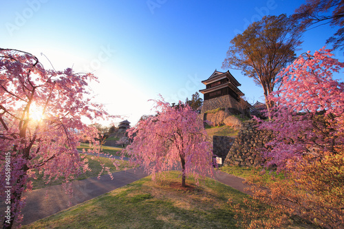 上田城の南櫓と西櫓とベニヤエシダレと夕日, 日本,長野県,上田市 photo