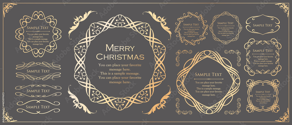 クリスマスをイメージしたフレームデザインのセット。アンティーク。ビンテージ。エレガント	
