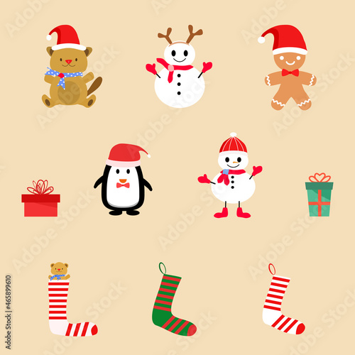 Vector - Christmas element collection for decorative seasonal greeting card. Holiday season.
