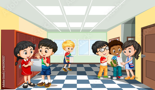 School scene with students cartoon character