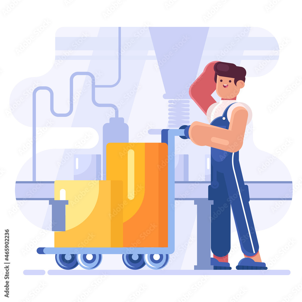 Workflow in warehouse. Delivery, cargo logistics or postal service warehouse interior cartoon vector with hydraulic forklift