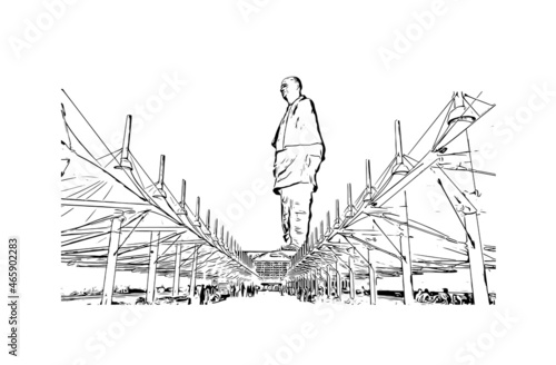 The Statue of Unity is a statue of Vallabhbhai Patel, a leader of the Indian independence movement in the Indian state of Gujarat. Hand drawn sketch illustration in vector.