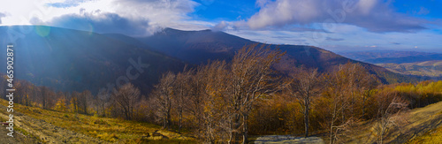 panorama of mountains, view of carpathians in clouds