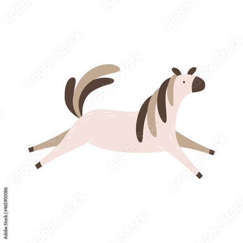 Cute white horse gallops. Breeding of farm animals. A resident of the ranch. Simple cartoon flat icon. Illustration for children's educational books and games. Beautiful design element for packaging.