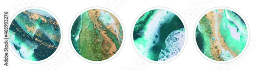 Vector illustration. Highlight covers backgrounds. Set of marble design templates. Ultramarine , white and gold colors. Use as a backdrop for icons, text or your personal design.