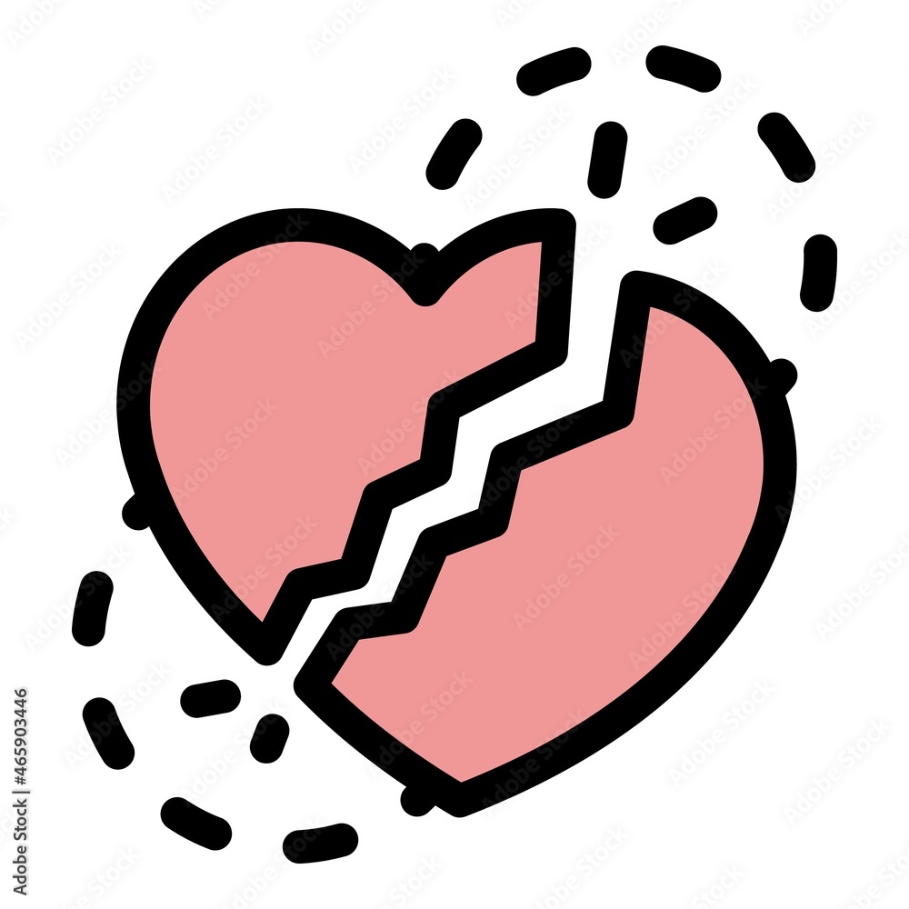 Broken heart icon. Outline broken heart vector icon color flat isolated Broken heart icon. Outline broken heart vector icon color flat isolated