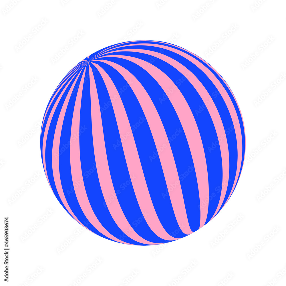 Sphere with stripes. Circle with colored wavy lines for printing, decoration, design. Geometric abstraction. Blue and pink. Vector graphics. Sphere with stripes. Circle with colored wavy lines for printing, decoration, design. Geometric abstraction. Blue and pink. Vector graphics.