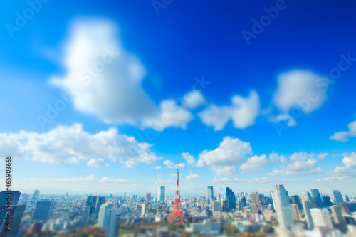 東京タワーとビル群とわた雲, 港区,東京都
