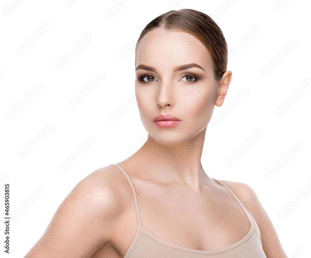 Beautiful Young Woman with Clean Fresh Skin isolated on white background Beautiful Young Woman with Clean Fresh Skin isolated on white background