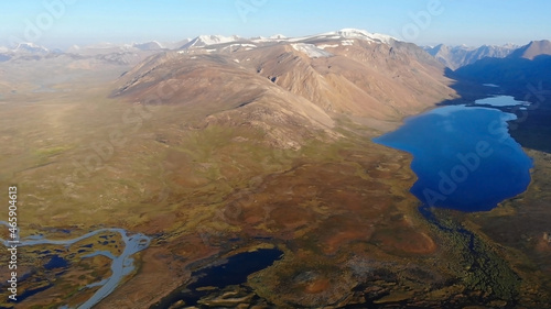 Kyrgyzstan. River and lake in the foothill part.