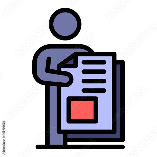 Manager takes papers icon. Outline manager takes papers vector icon color flat isolated