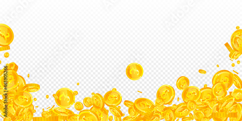 British pound coins falling. Great scattered GBP coins. United Kingdom money. Fetching jackpot, wealth or success concept. Vector illustration.