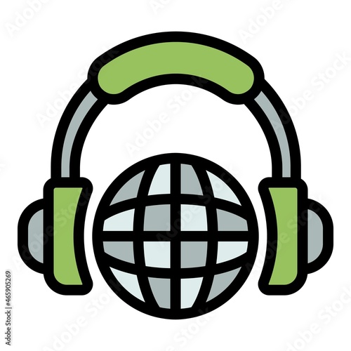 Global translator headphones icon. Outline global translator headphones vector icon color flat isolated