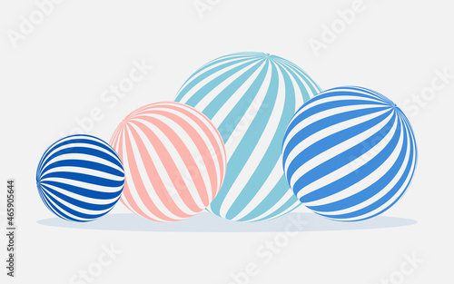Sphere with stripes. Circle with colored wavy lines for printing, decoration, design. Geometric abstraction. Blue and pink. 