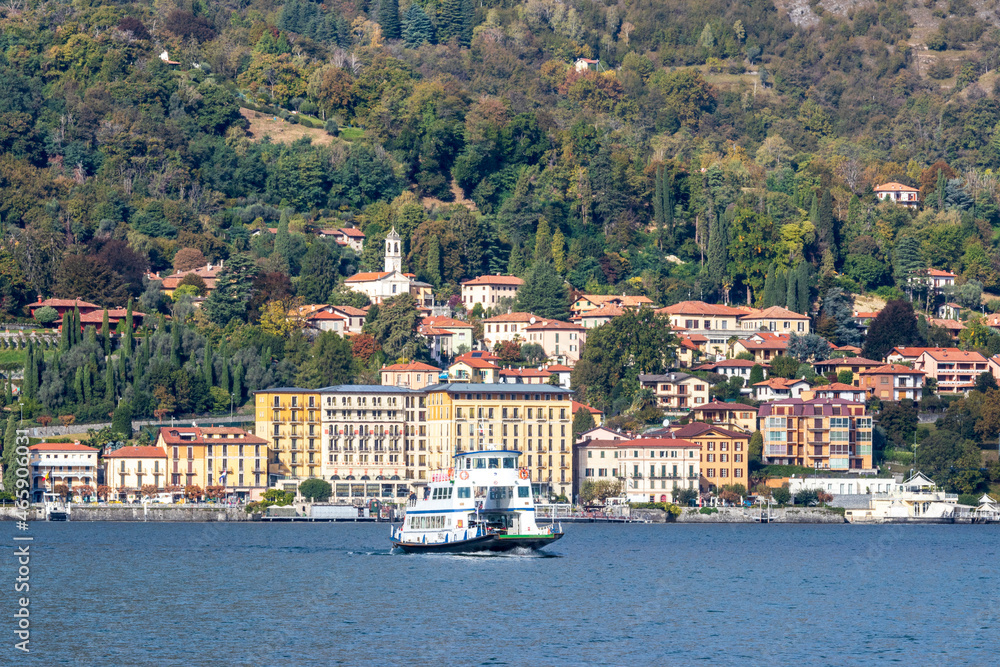 Bellagio Italy 10-14-2020. Ferry on  Como lake at Bellagio . Italy