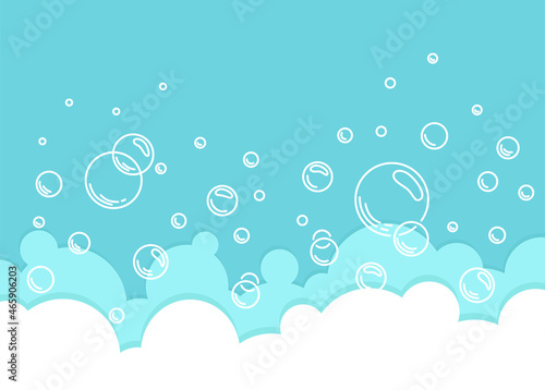 Soap foam background. Bubbles of liquid soap, foam border. Vector cartoon illustration