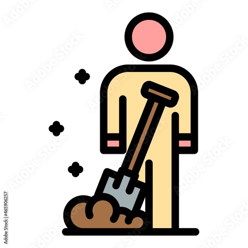 Agronomist with shovel icon. Outline agronomist with shovel vector icon color flat isolated