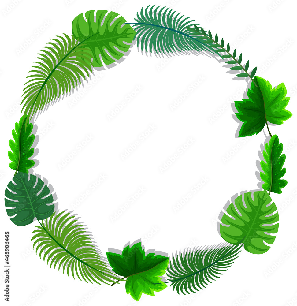 Naklejka premium Round frame with tropical green leaves