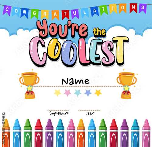 Cute motivational cartoon certificate for children
