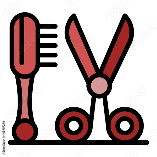 Scissors groomer brush icon. Outline scissors groomer brush vector icon color flat isolated