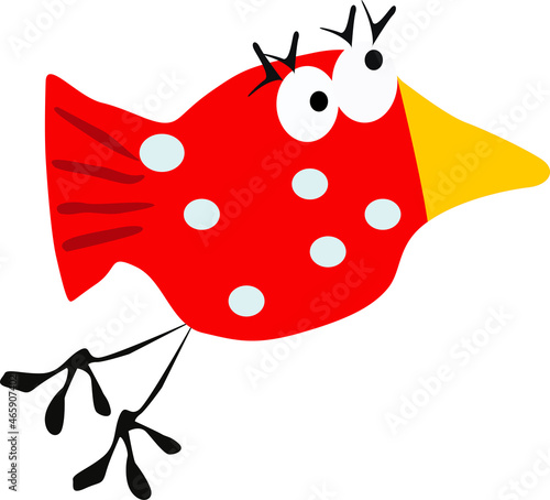 bright red bird,children's drawing of a crow,vector clipart,isolate on a white background