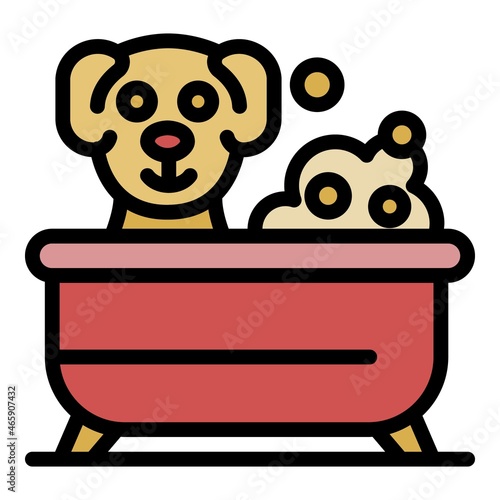 Groomer dog in bathtub icon. Outline groomer dog in bathtub vector icon color flat isolated
