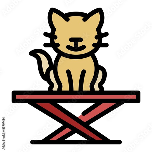 Groomer cat on desk icon. Outline groomer cat on desk vector icon color flat isolated