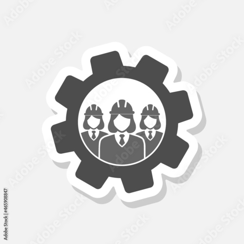 Women team workers in gear sticker icon
