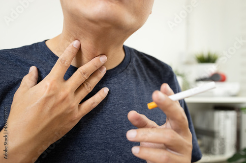 Εκτύπωση καμβά Neck of male smoker have a sore throat,painful and inflammation caused by smokin