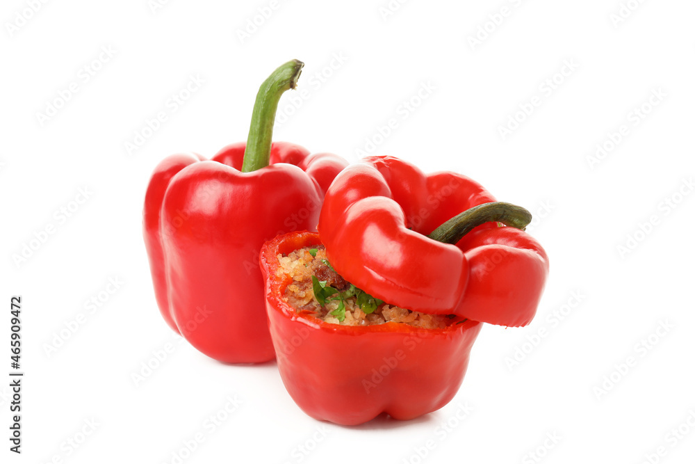 Stuffed pepper isolated on white background, close up Stuffed pepper isolated on white background, close up