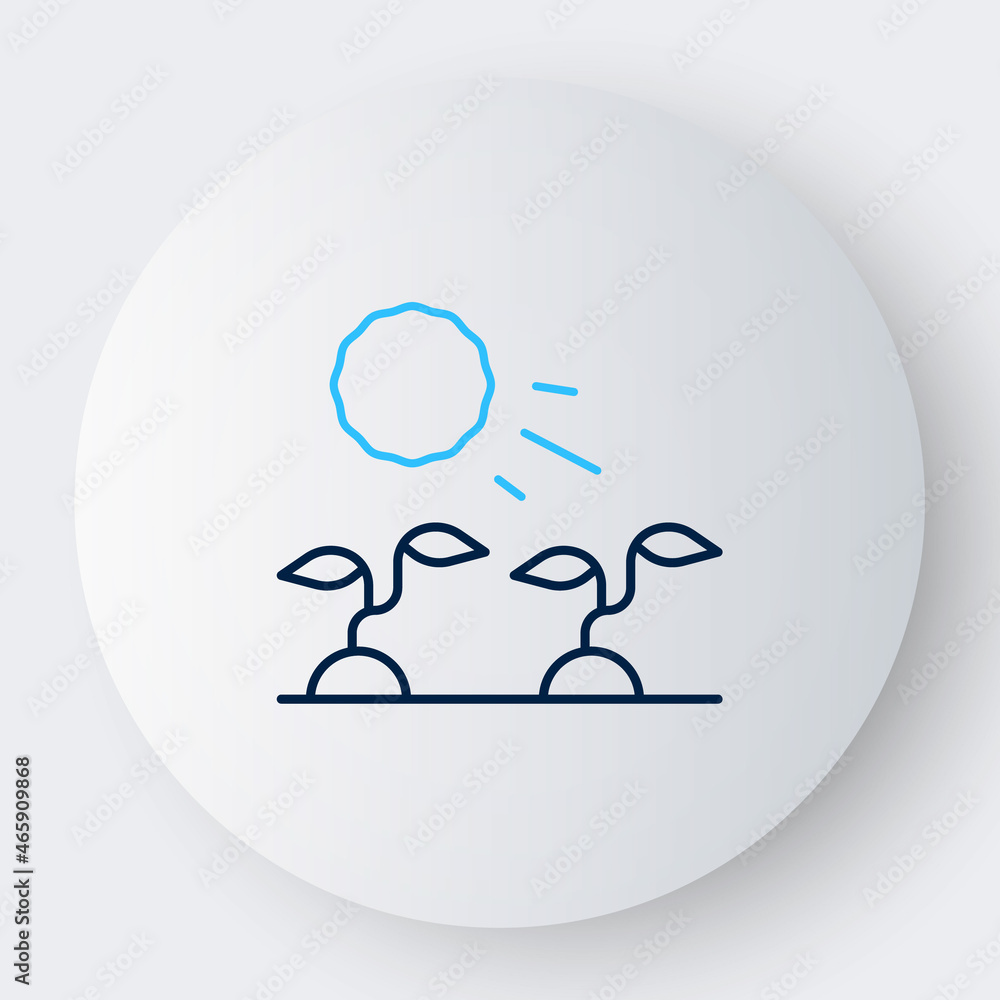 Line Plant sprouts grow in the sun icon isolated on white background. Seedling concept. Colorful outline concept. Vector Line Plant sprouts grow in the sun icon isolated on white background. Seedling concept. Colorful outline concept. Vector