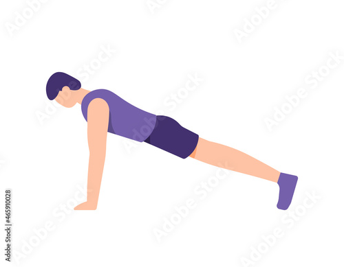 illustration of a man doing push ups. correct push-up position. sport. people activity. flat cartoon style. vector design