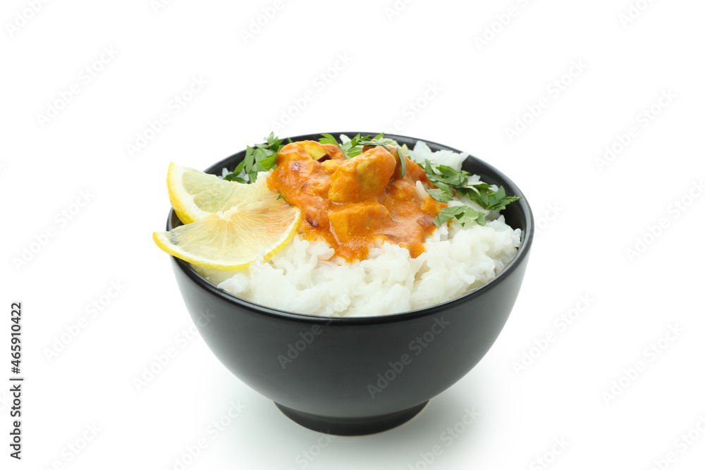 Chicken tikka in bowl isolated on white background Chicken tikka in bowl isolated on white background
