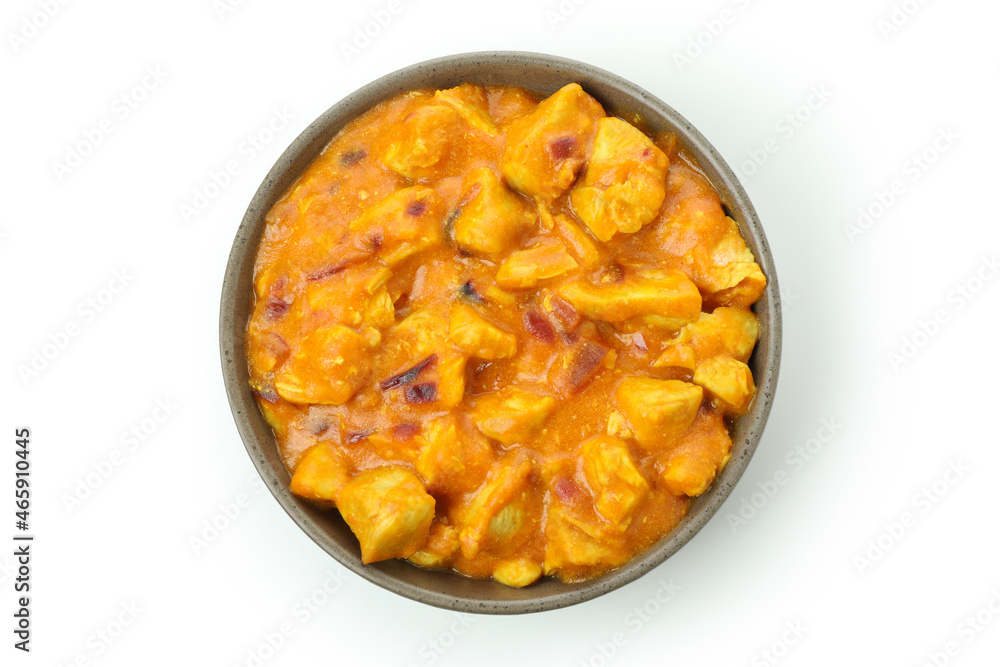 Chicken tikka in bowl isolated on white background Chicken tikka in bowl isolated on white background