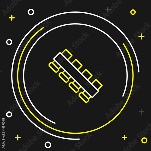 Line Hunting cartridge belt with cartridges icon isolated on black background. Bandolier sign. Hunter equipment, armament. Colorful outline concept. Vector