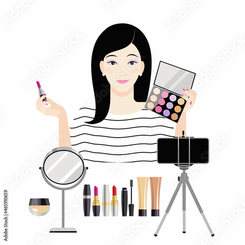 beauty blogger girl records a video