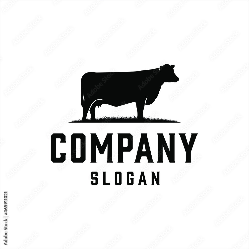 Fototapeta premium Cow and grass logo with classic style design