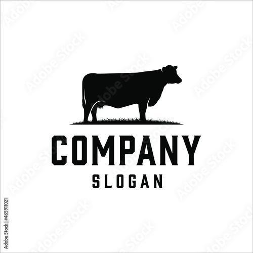 Cow and grass logo with classic style design