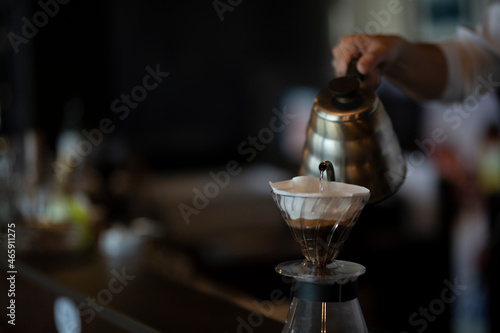 Man Has Put a Drip Coffee at Japanese style Cafe